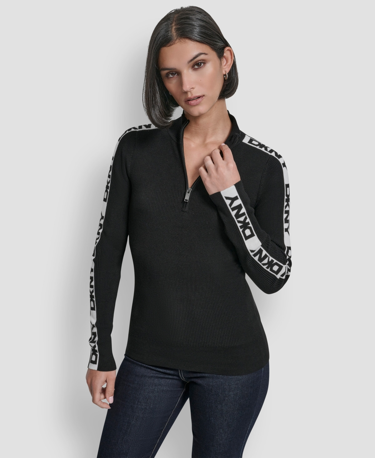 Dkny Women's Quarter Zip Mock Neck Sweater - Black | Macy's