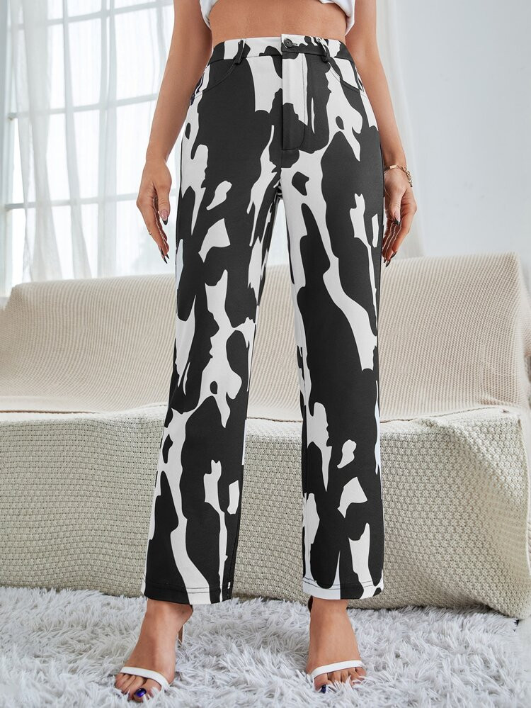 Graphic Print Straight Leg Pants | SHEIN