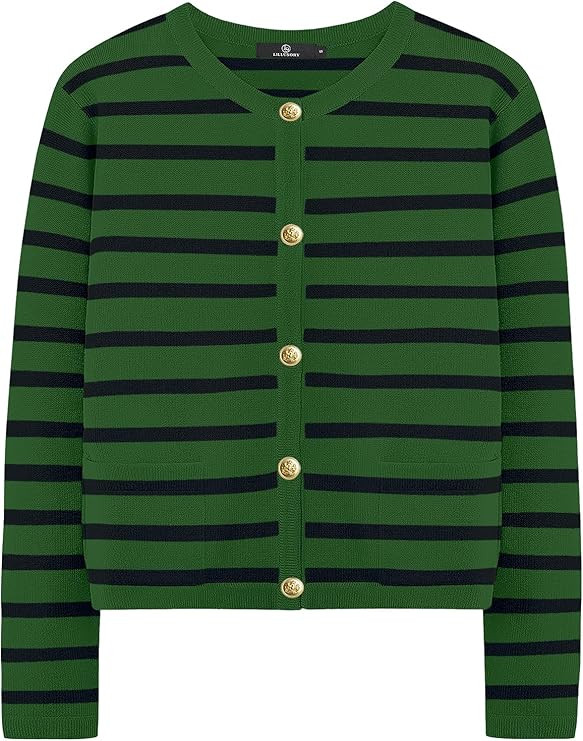 LILLUSORY Women's Casual Dressy Cardigan Sweaters Crew Neck Lady Jacket with Patch Pockets | Amazon (US)