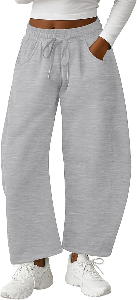 Lepunuo Barrel Sweatpants Women Casual Baggy Elastic Waisted Pants Wide Leg Gym Trousers with Poc... | Amazon (US)