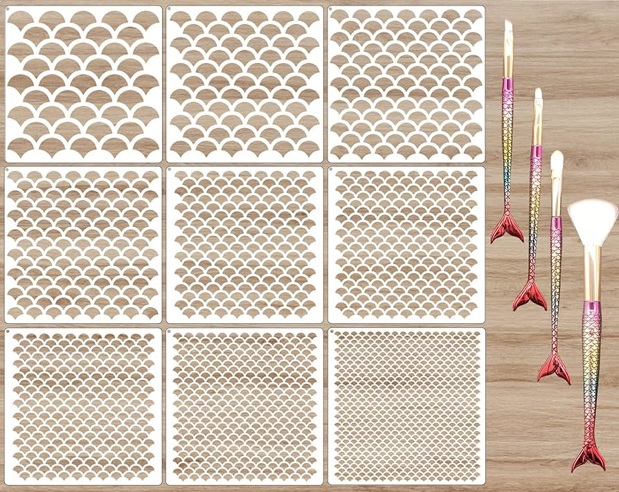 9 Pieces Mermaid Scale Stencil - Reusable Mermaid Face Makeup Stencils Fish Scale Templates and 4... | Amazon (US)