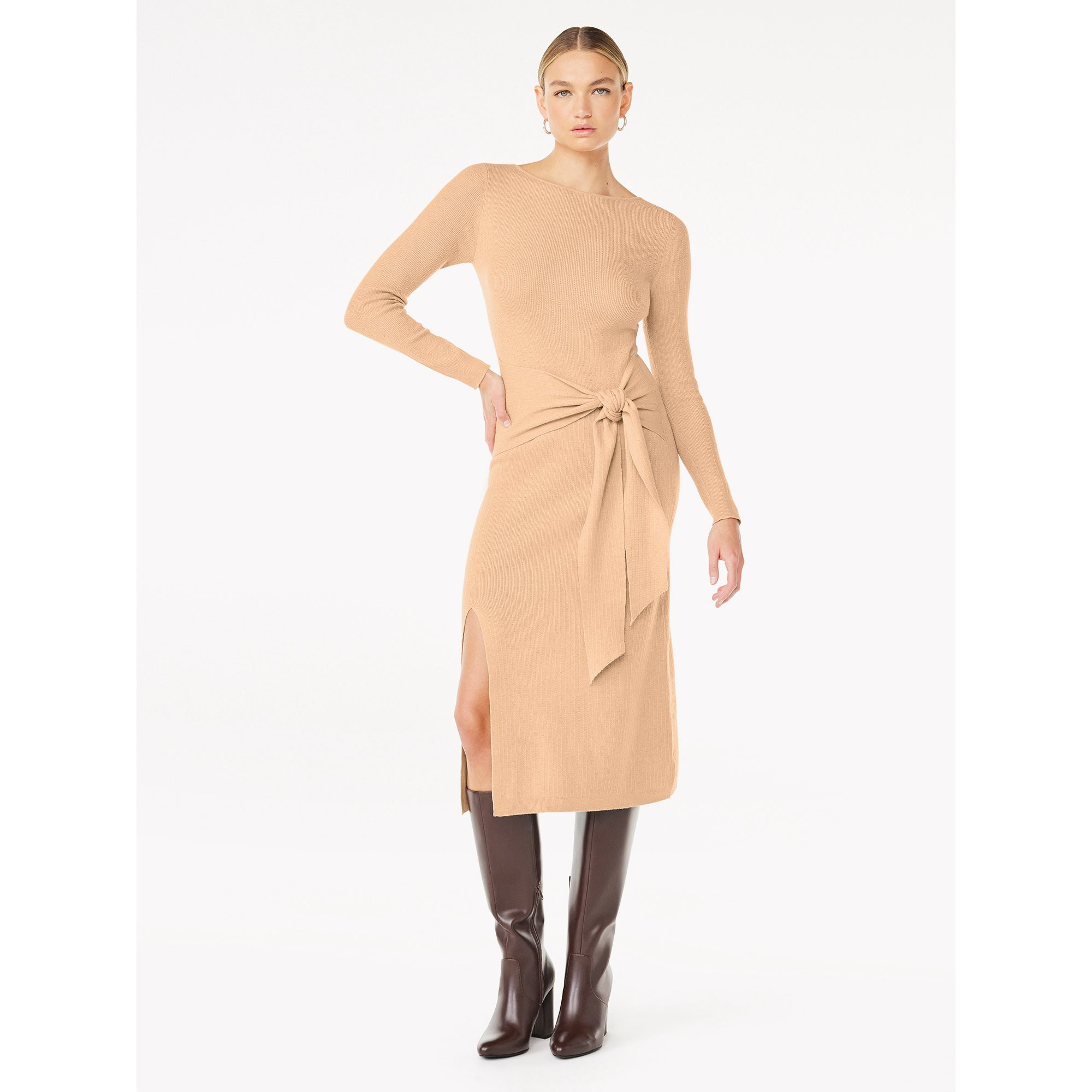 Scoop Women's Tie Midi Sweater Dress, Sizes XS-XXL - Walmart.com | Walmart (US)