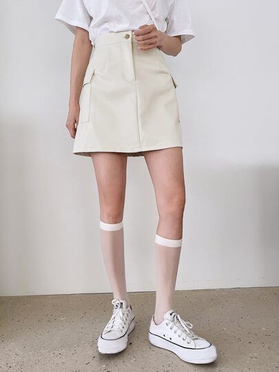 DAZY Flap Pocket PU Leather Skirt | SHEIN