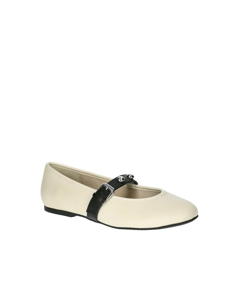 No Boundaries Faux Leather Mary Jane Flats with Studs, Women's | Walmart (US)