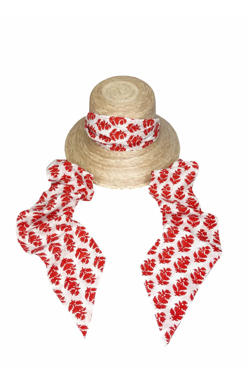 Hat Scarf | Red/White Vintage Lily | SUE SARTOR