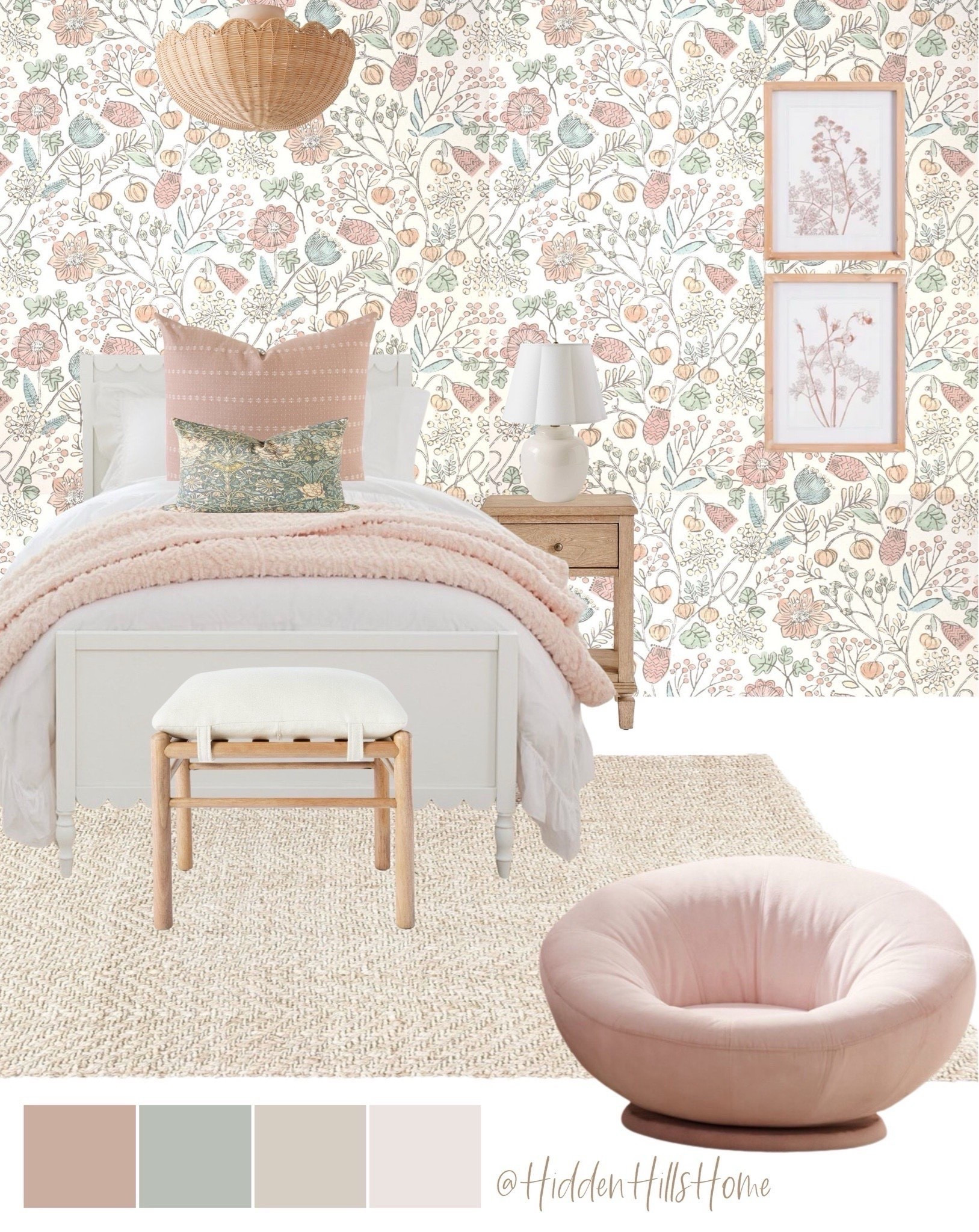 Girls bedroom mood board, floral girls bedroom wallpaper, modern transitional girls bedroom, delicate bedroom design, girls room decor #floral #girls

#LTKHome #LTKSaleAlert #LTKKids