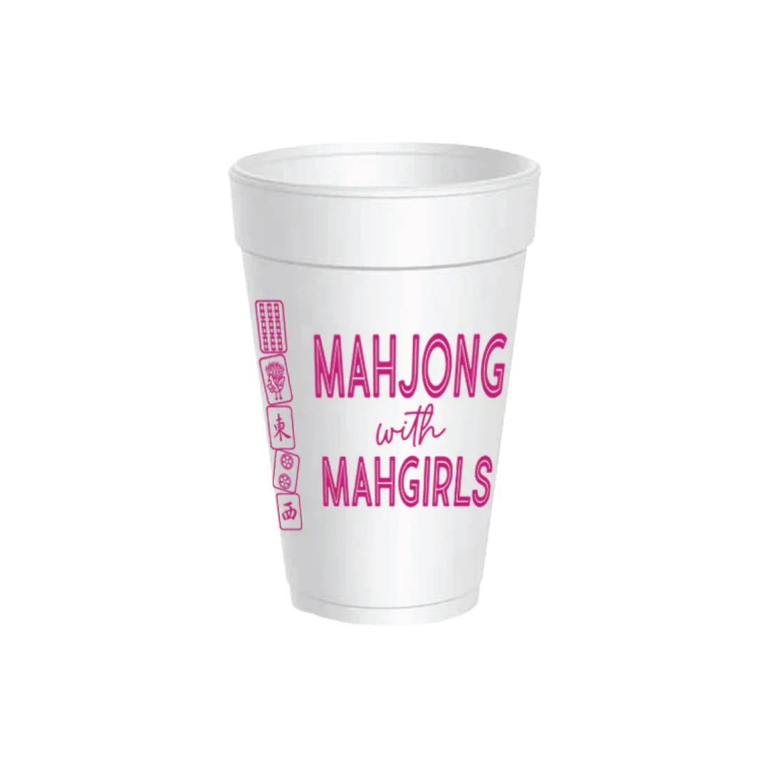 Mahjong With Mahgirls Styrofoam Cups & Lids 10ct Mahjong Gifts Girls Night Mahjong Party Mahjong ... | Etsy (US)