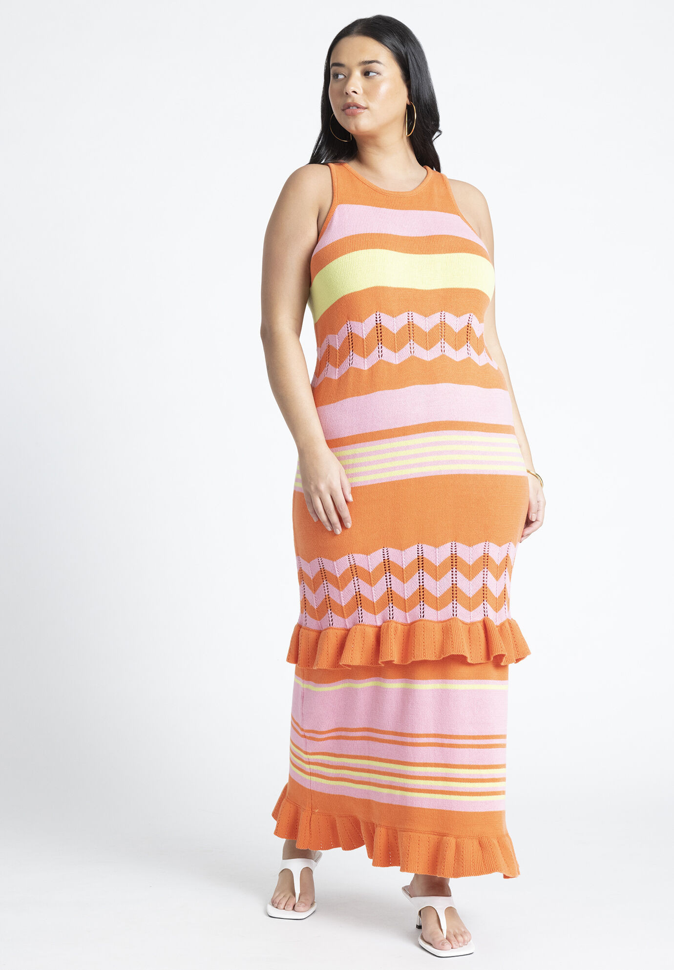 Striped Tank Sweater Dress With Ruffles | Eloquii