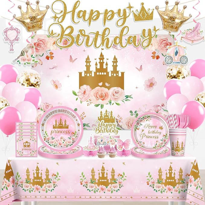 221Pcs Princess Birthday Party Decorations Serves 25 Guests, Princess Party Decorations Includes ... | Amazon (US)