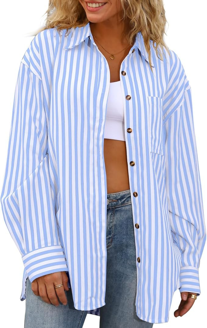 CHYRII Women's Striped Button Down Long Sleeve Blouse | Amazon (US)