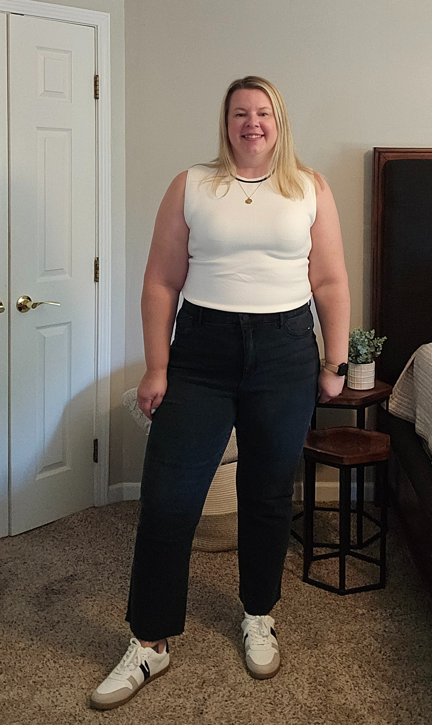 Rhia bodysuit is thick and high quality.  Wearing an XL.  cropped black denim size 18.  Shoes TTS 11.

#LTKMidsize #LTKOver40 #LTKFindsUnder100