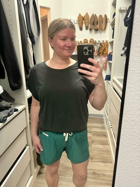 Super soft tee and some green shorts 

#LTKmidsize #LTKSpringSale #LTKfitness