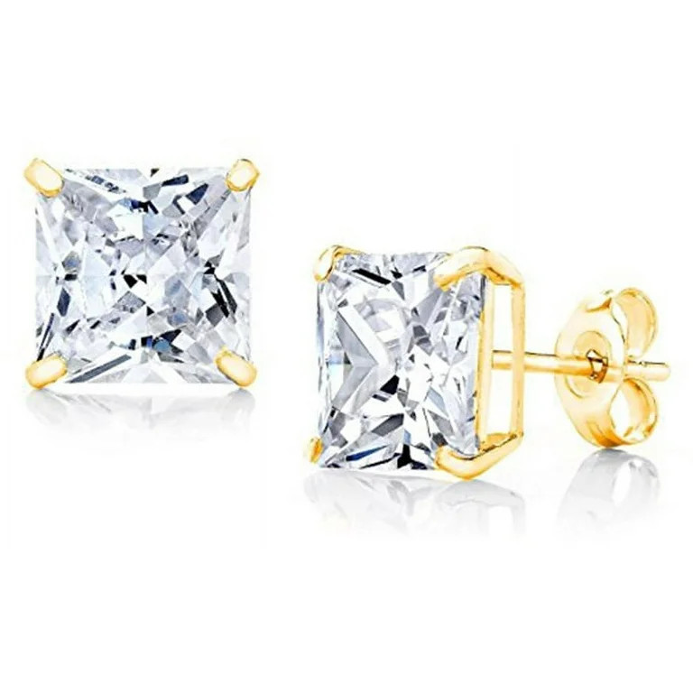 Paris Jewelry 18K Yellow Gold Created  White Sapphire 4 Carat Square Stud Earrings | Walmart (US)