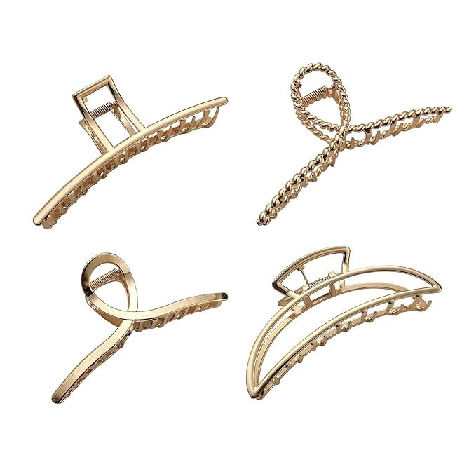 Mynaonao 4 Pieces Large Premium Gold Metal Strong Hair Claw Clips Easy Pulling Up Your Hair Suita... | Amazon (US)