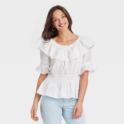 Women's Ruffle Short Sleeve Eyelet Peplum Blouse - Universal Thread™ | Target