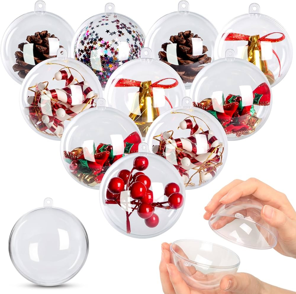 10 Pack 3.15" Clear Christmas Ornaments Balls Fillable for Crafts, 80mm Clear Plastic Ornaments S... | Amazon (US)