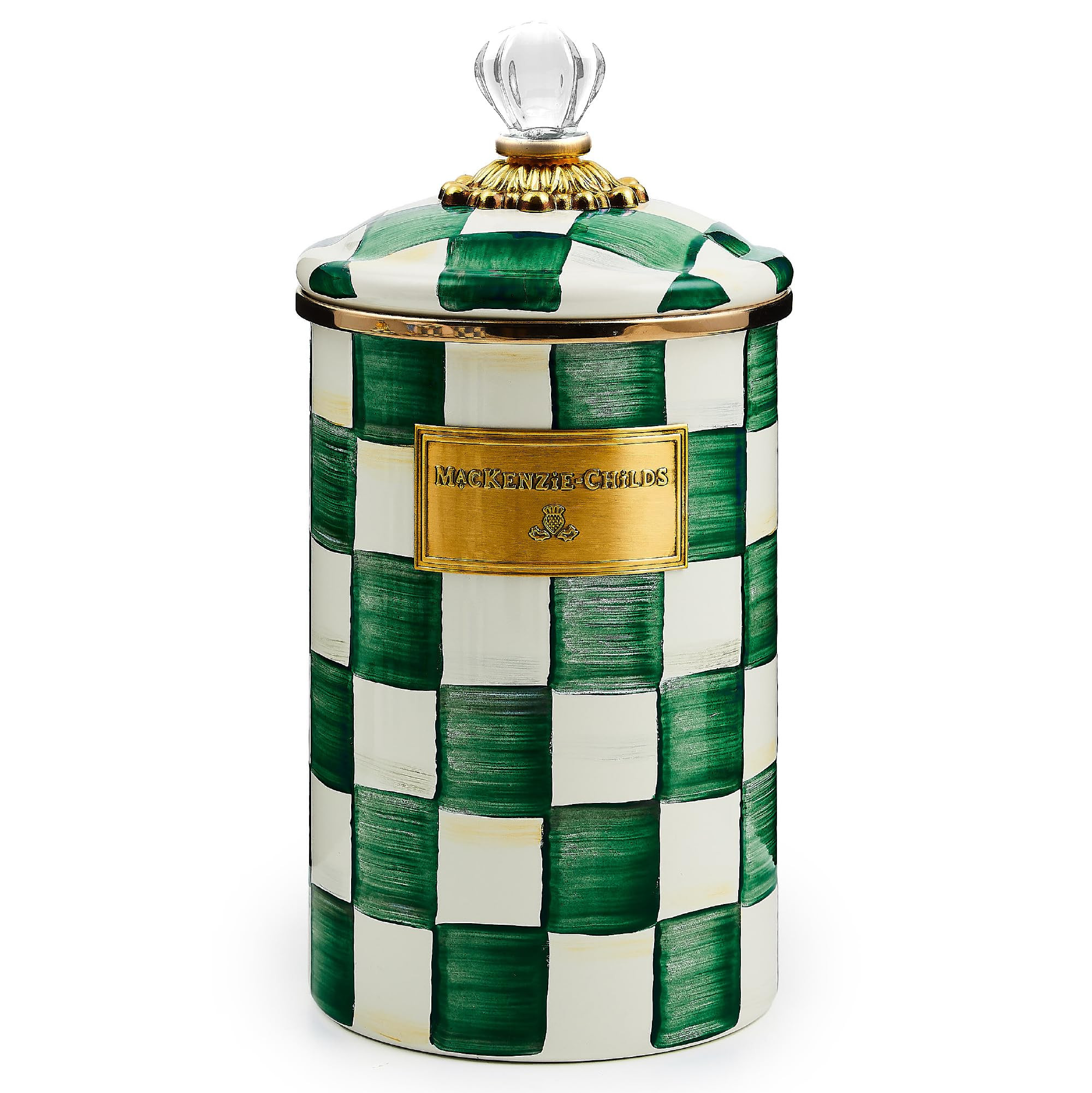MACKENZIE-CHILDS Large Enamel Canister, Kitchen Storage Container with Lid, Green-and-White Emera... | Amazon (US)