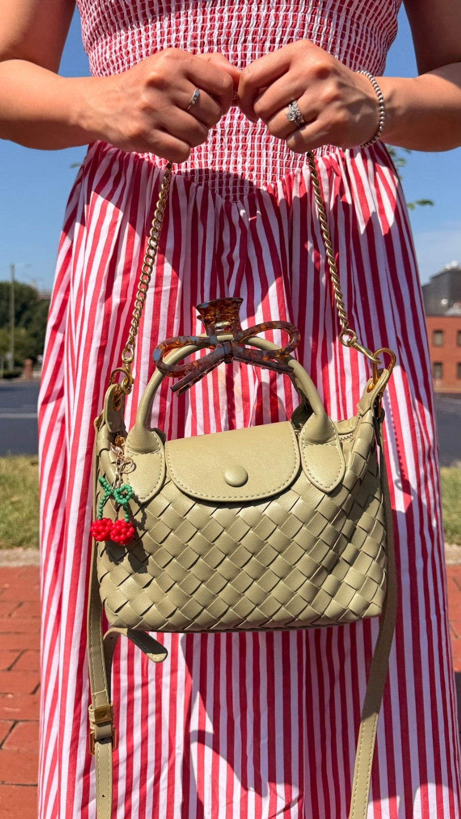 Wore this dress perfect for summer, comes in petite sizing. Flattering waist line and love that I don’t need to wear a bra. Also put an adorable cherry charm on my purse to match. So cheery for summer!

#LTKsummer #LTKdresses #LTKpetite