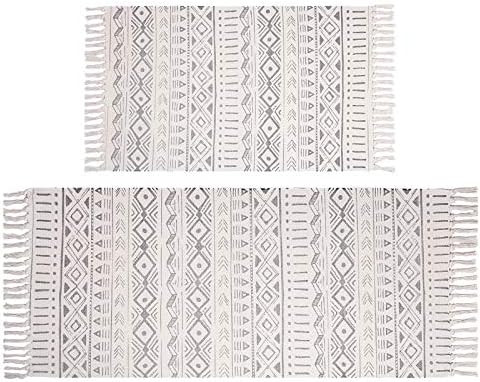 Pauwer Cotton Area Rug Set 2 Piece 4.2'x2'+3'x2' Hand Woven Cotton Rugs with Tassel Washable Cott... | Amazon (US)