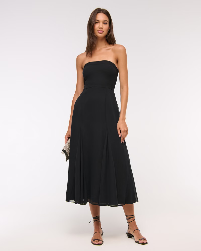 Women's The A&F Camille Strapless Godet Midi Dress | Women's Dresses & Jumpsuits | Abercrombie.co... | Abercrombie & Fitch (US)