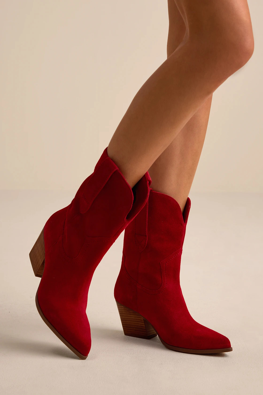 Line Dance Red Suede Leather Mid-Calf Western Boots | Lulus