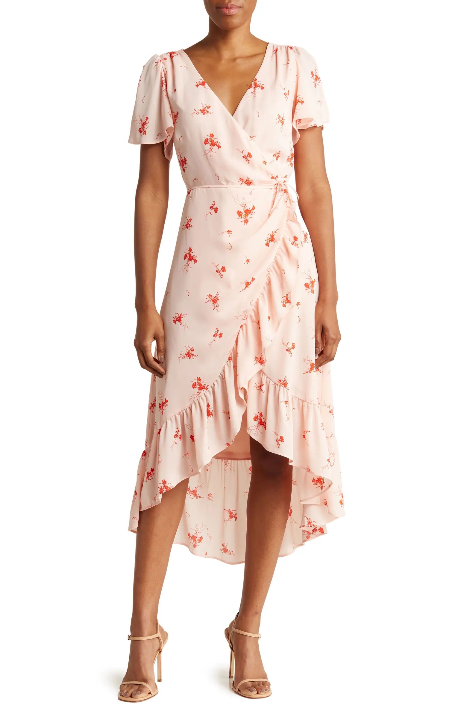 Flounce Floral Print Chiffon Wrap Dress | Nordstrom Rack
