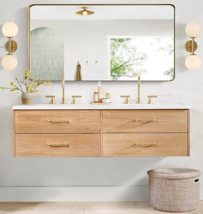 Geneva 60" Wall Mount Teak Double Vanity | Rejuvenation