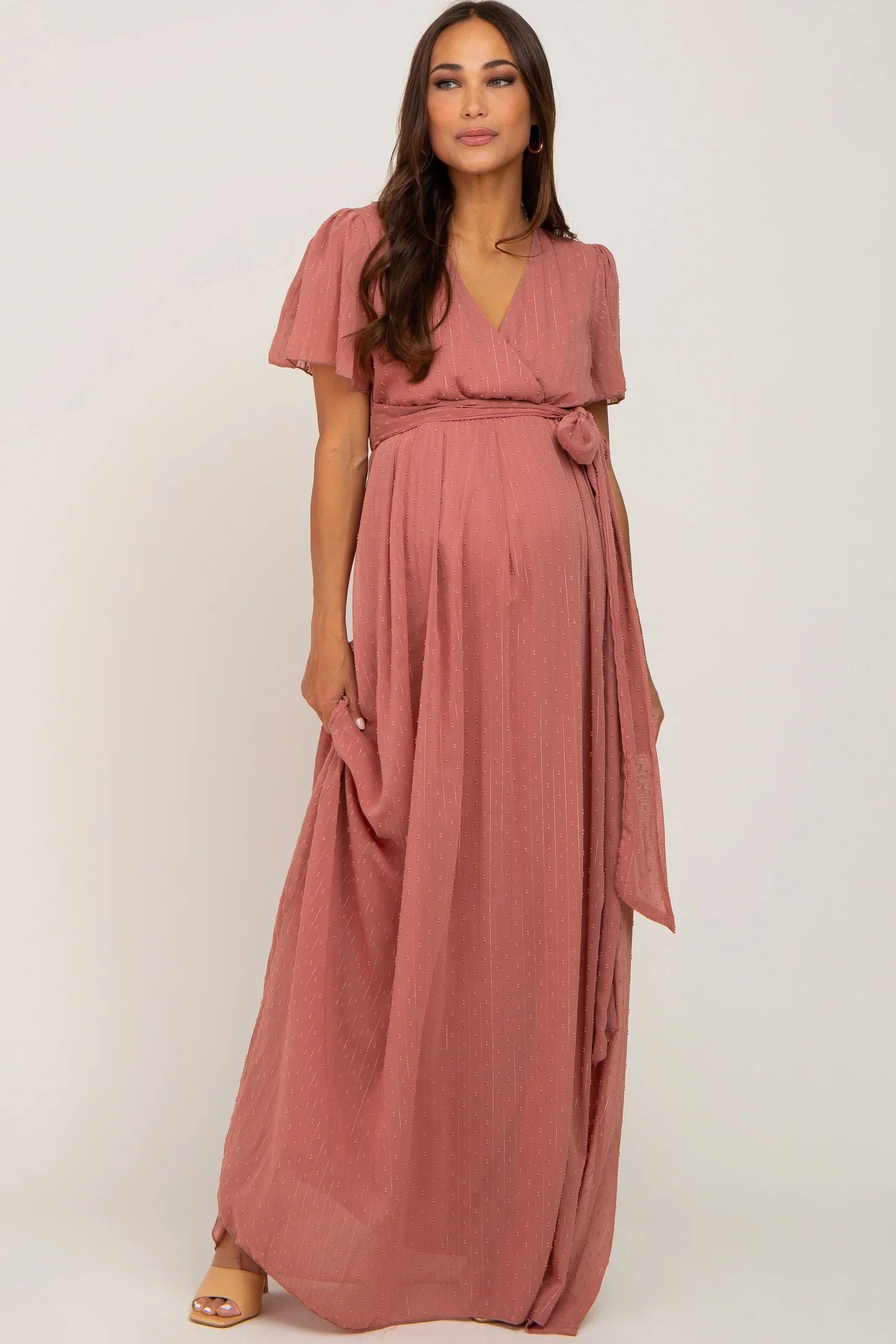 Mauve Swiss Dot Chiffon Maternity Maxi Dress | PinkBlush Maternity