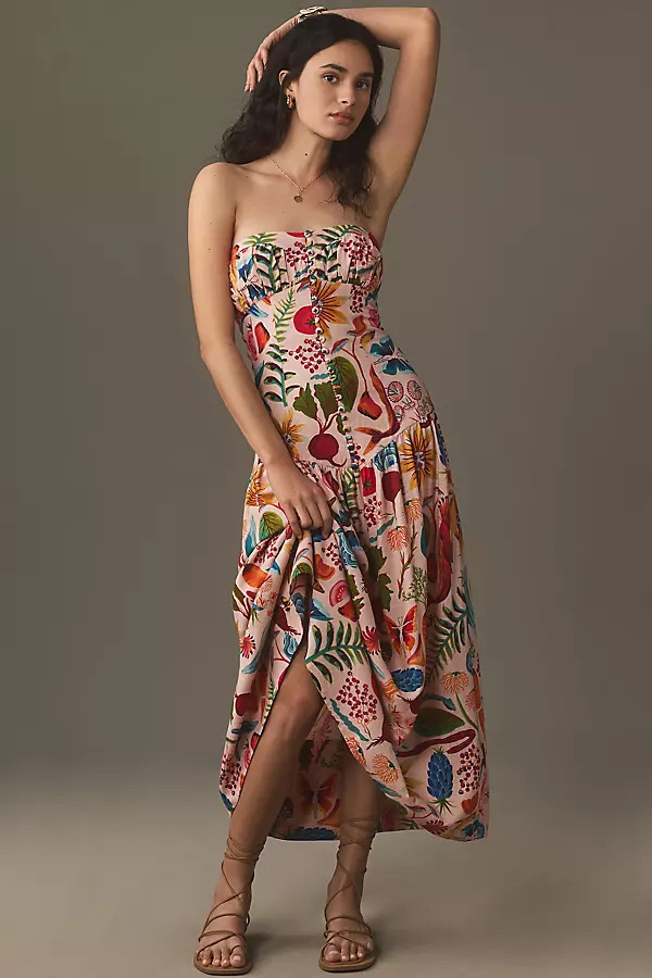 Farm Rio Bright Farm Strapless Linen Dress | Anthropologie (US)