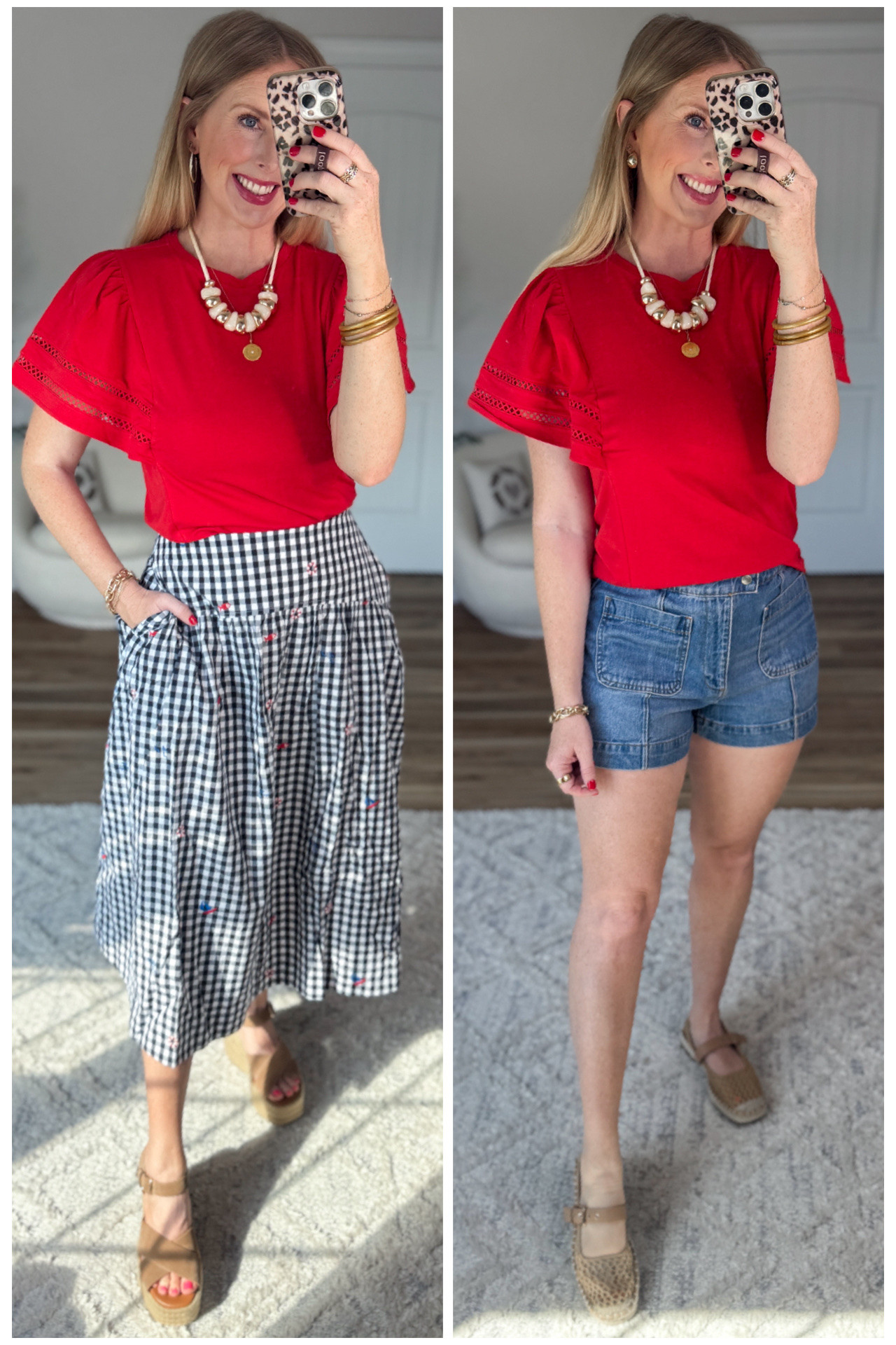 2 ways to style this red flutter sleeve top from Walmart 

#LTKootd #LTKmomlife