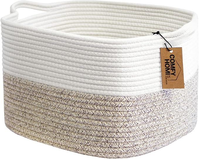 Cotton Rope Woven Basket With Handles for Shelves ,Toys ,Book, Cloth Storage Baskets for Organizi... | Amazon (US)