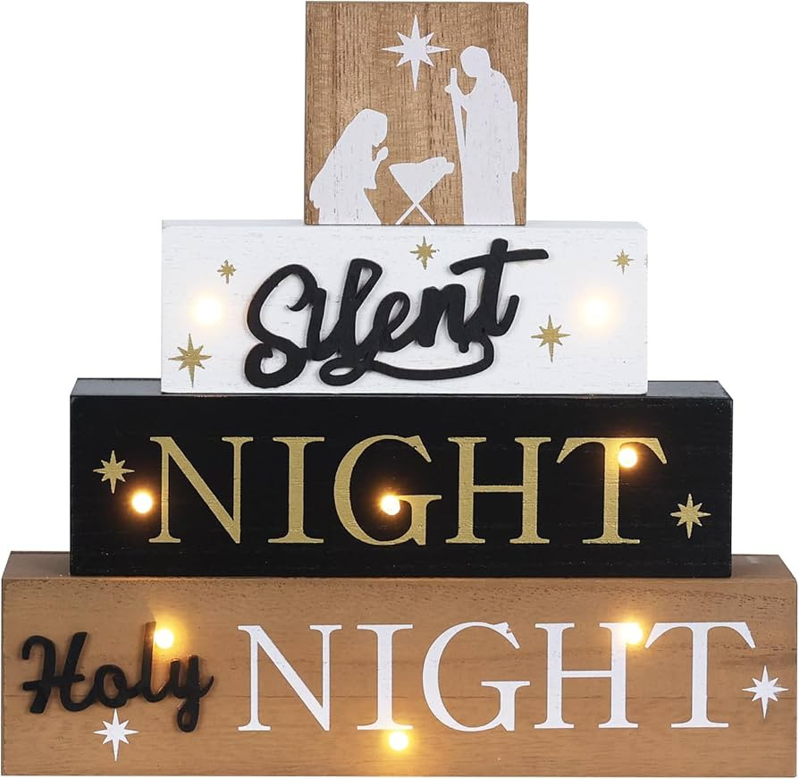 MEETYAMOR Large Size LED 4-Layered Nativity Scene Wooden Block Silent Night Holy Night Sign Chris... | Amazon (US)