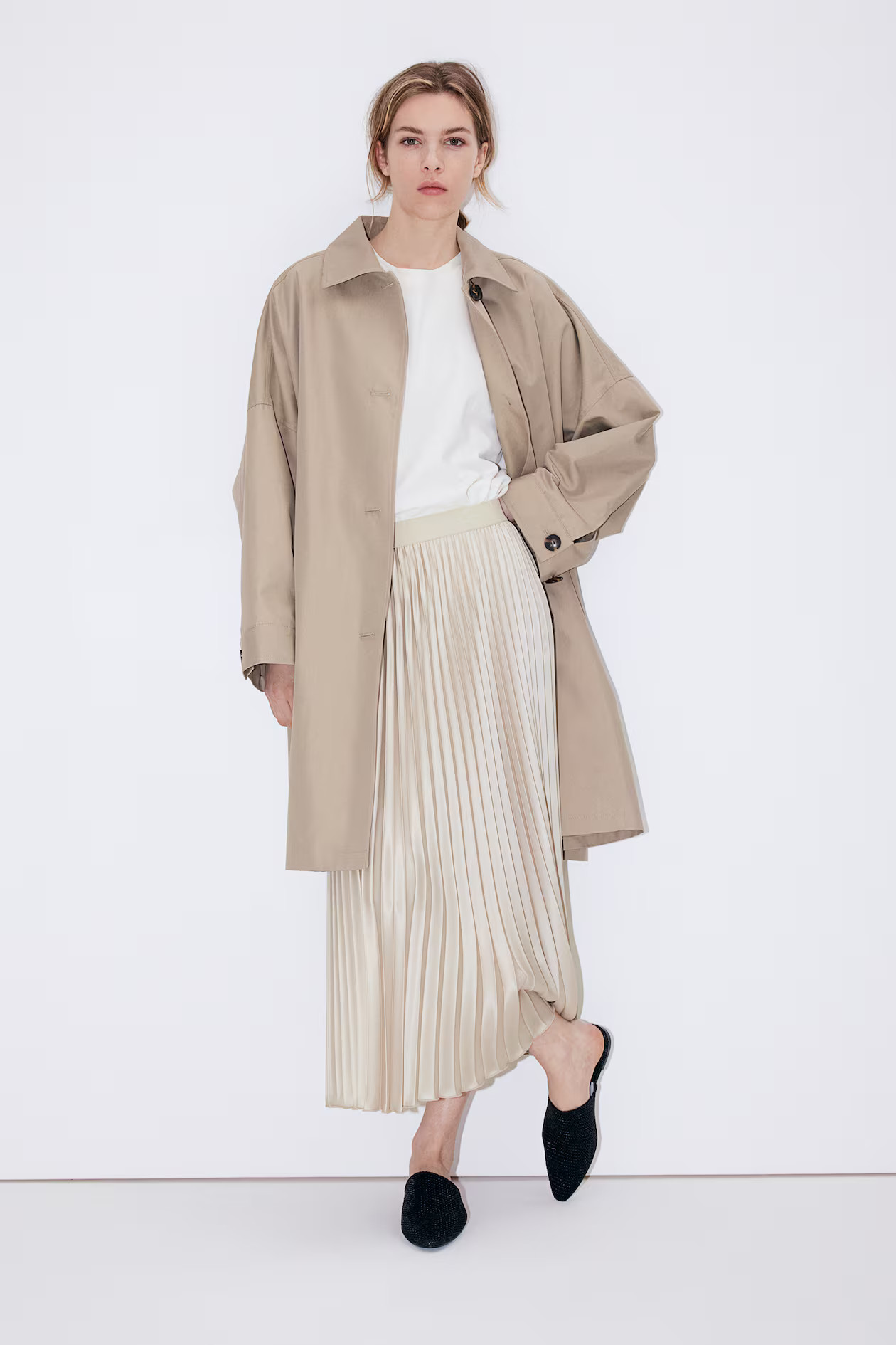 Faltenrock - Hoher Bund - Midi - Hellbeige - Ladies | H&M AT | H&M (DE, AT, CH, NL, FI)
