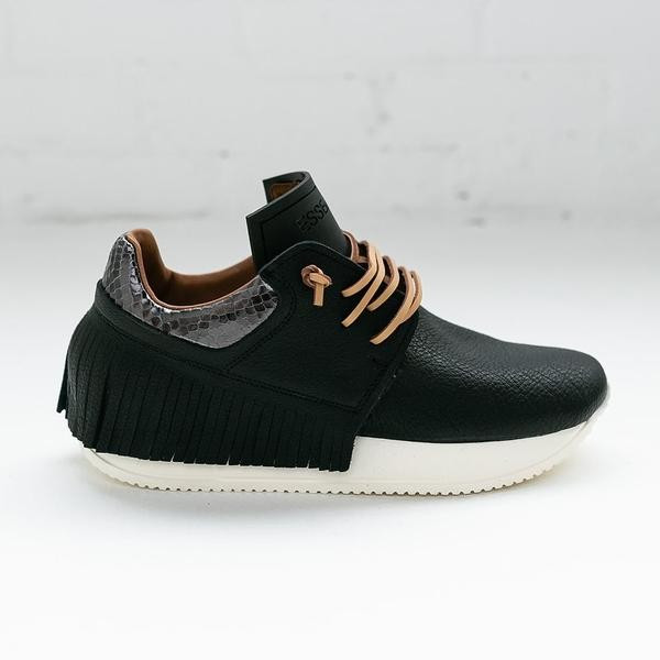 Esseutesse Black Leather Fringe Sneaker (PREORDER) | SculptHouse