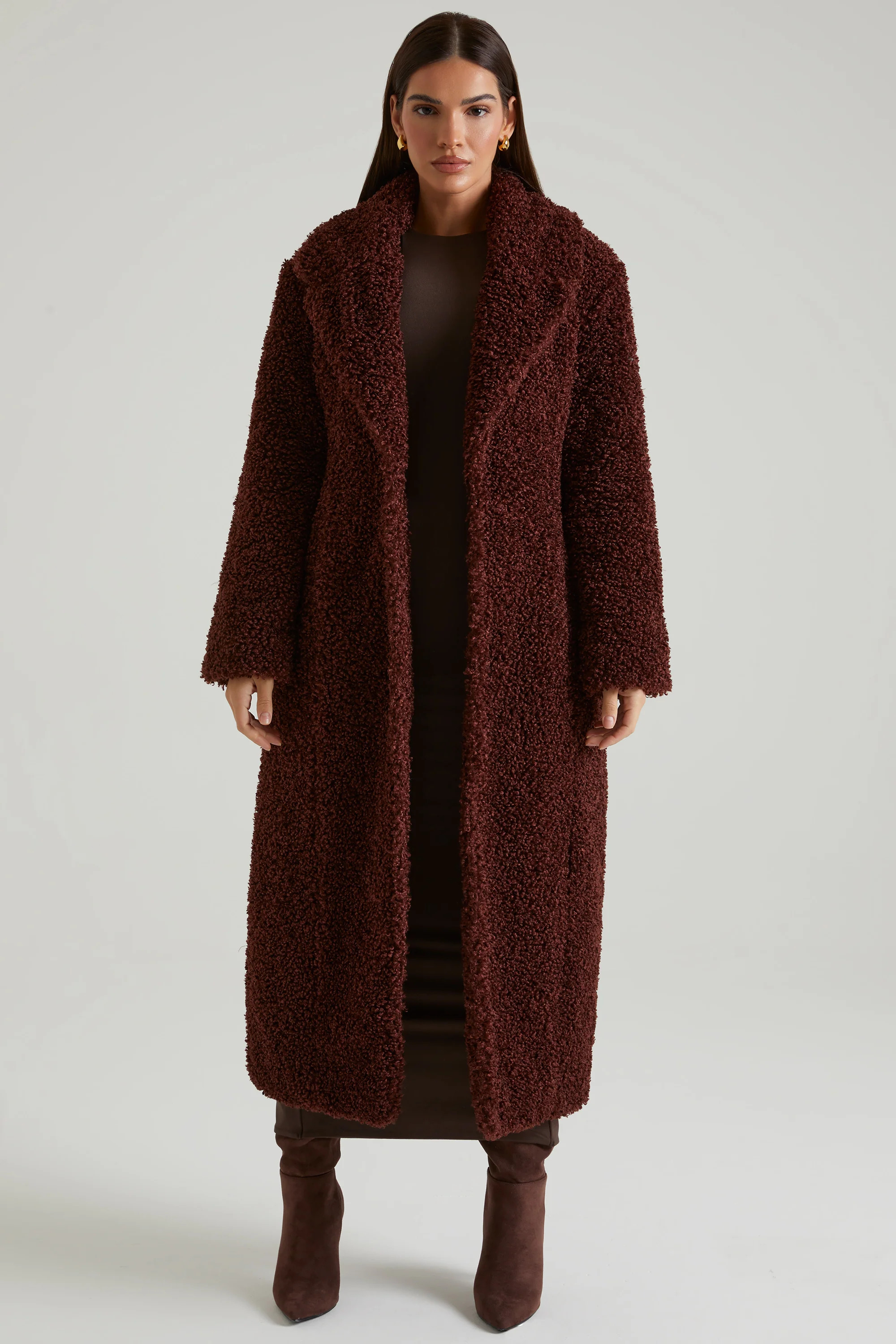 Long Shearling Coat in Brown | Oh Polly