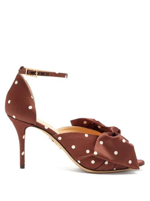 Charlotte Olympia - Bow-embellished Polka-dot Satin Pumps - Womens - Dark Brown | Matches (US)