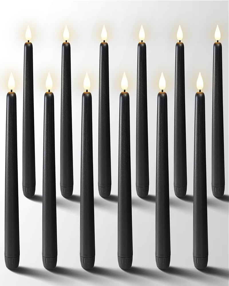 Homemory 12 Pcs Black Flameless Taper Candles Flickering, NO Remote, 11 Inches Taper Candles Batt... | Amazon (US)