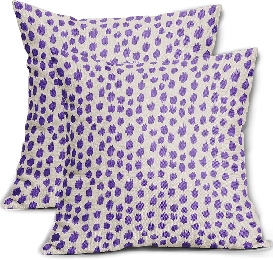 Purple Cream Pillow Covers 20x20 Set of 2 Boho Design Polka Dot Throw Pillows Modern Brush Stroke... | Amazon (US)