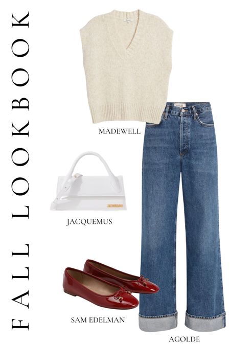 Fall lookbook - sweater vest - white crossbody bag - denim - flats - xs - TTS 

#LTKSeasonal