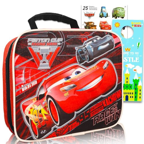 Disney Cars Lunch Box for Boys Kids Bundle ~ Premium 2-Sided Insulated Lightning McQueen Lunch Bag and More (Disney Cars School Supplies) | Amazon (US)