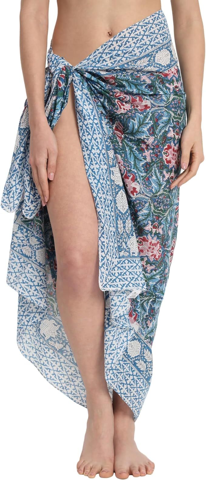 Swimsuit Beach Sarong Cover Ups for Swimwear Women-Hand Print Wrap Skirt | Amazon (US)
