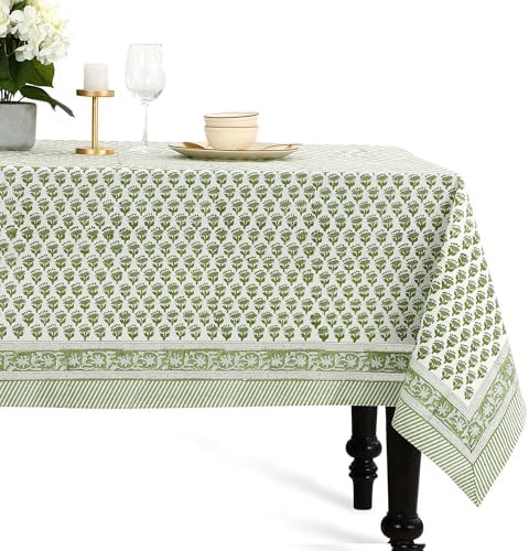 CPC Tablecloth 100% Cotton 60x90 Inch Indian Block Print Rectangle Table Cover, Washable Table Cl... | Amazon (US)
