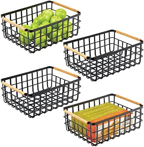 mDesign Farmhouse Metal Wire Food Organizer Storage Bin Basket, Bamboo Handles for Kitchen Cabine... | Amazon (US)