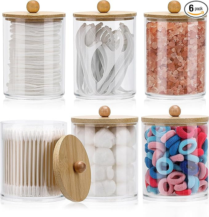 Tbestmax 6 Pack Qtip Holder Plastic Bathroom Containers Storage and Organizer Apothecary Jars wit... | Amazon (US)