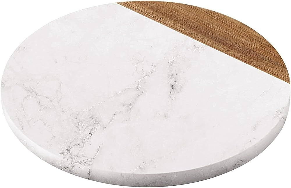 Flexzion Round Marble Cheese Board - 11 Inch White Marble and Wood Cheese Board for Charcuterie, ... | Amazon (US)