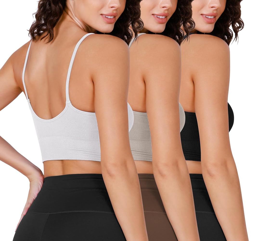 ODODOS Seamless Sports Bra for Women Ribbed Camisoles Non Padding Yoga Bra Crop Tank Tops | Amazon (US)