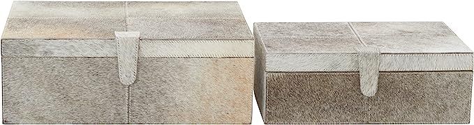 Benzara 95930 Modish Wood Grey Leather Hide Box, Set of 2 | Amazon (US)