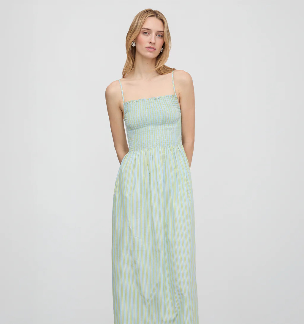 The Isabel Nap Dress - Blue/Green Stripe | Hill House Home US