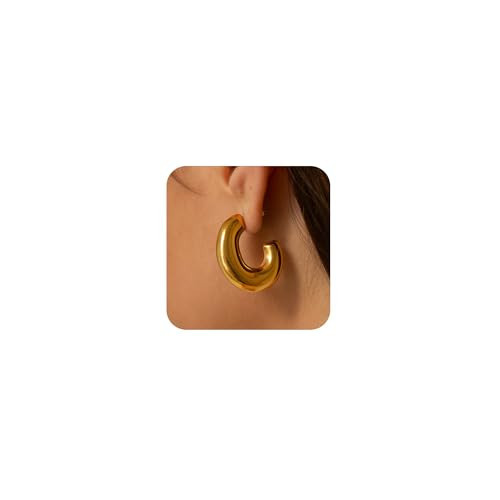 Moodear Chunky Thick Hoop Earrings for Women - Large 14K Gold Plated Open Hoops Lightweight Earring Trendy | Amazon (US)