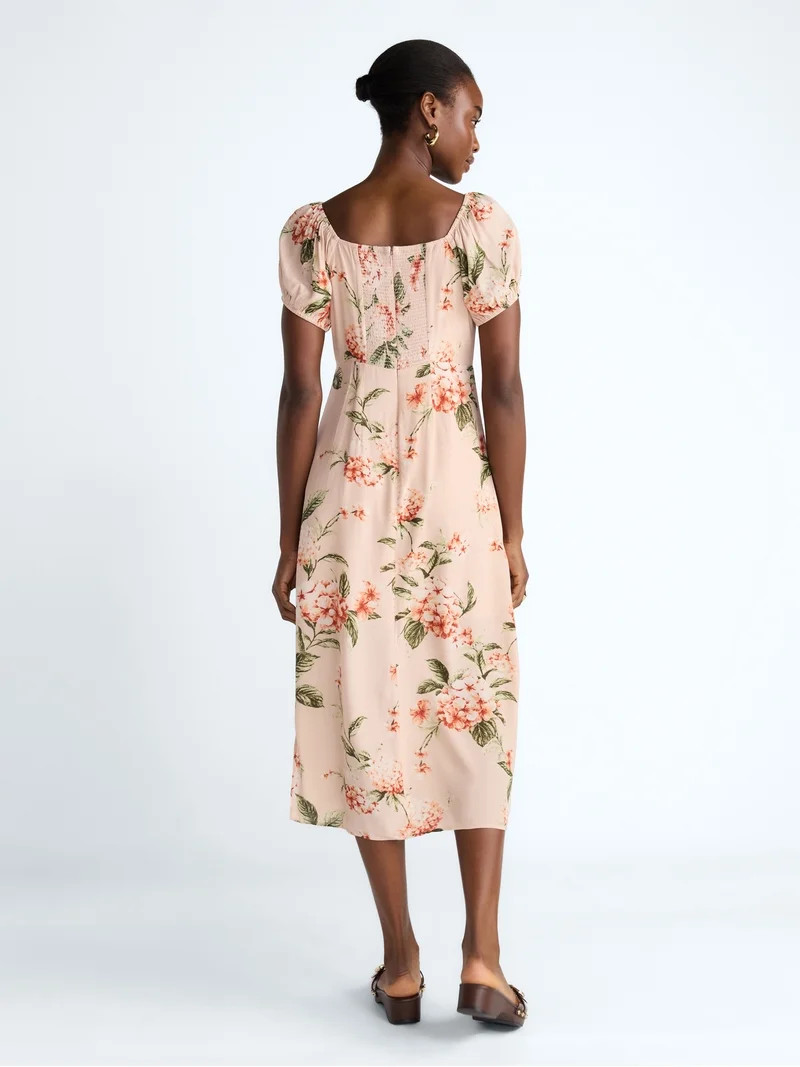 Scoop Women's and Women's Plus Puff Sleeve Midi Dress, Sizes XS-4X | Walmart (US)